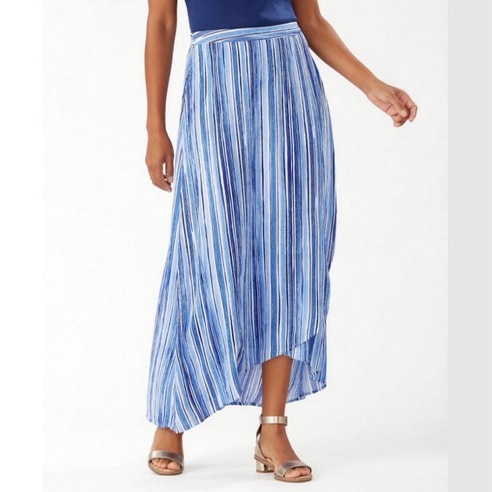 Tommy Bahama Stripped Maxi Skirt Blue Divine Lines Womens 12 Wrap Flowy Light
